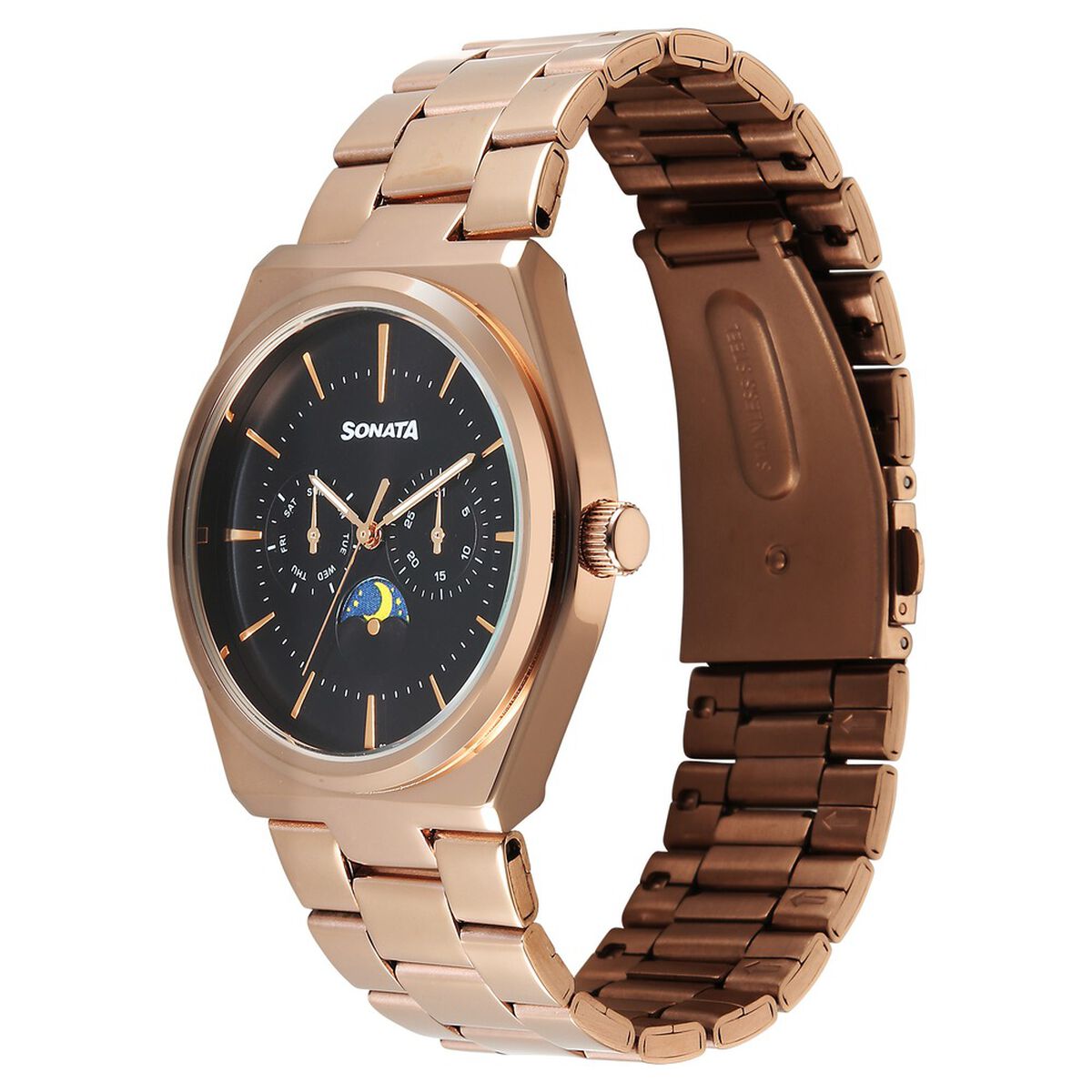 Sonata Festive Quartz Analog Black Dial Metal Strap Watch For Men 3