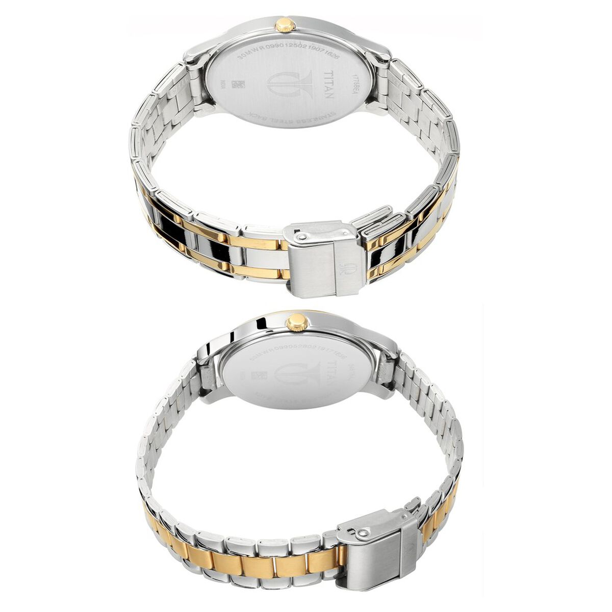 Titan Bandhan Quartz Analog with Date Silver Round Dial Two Toned Stainless Steel Strap Watch For Couple 5