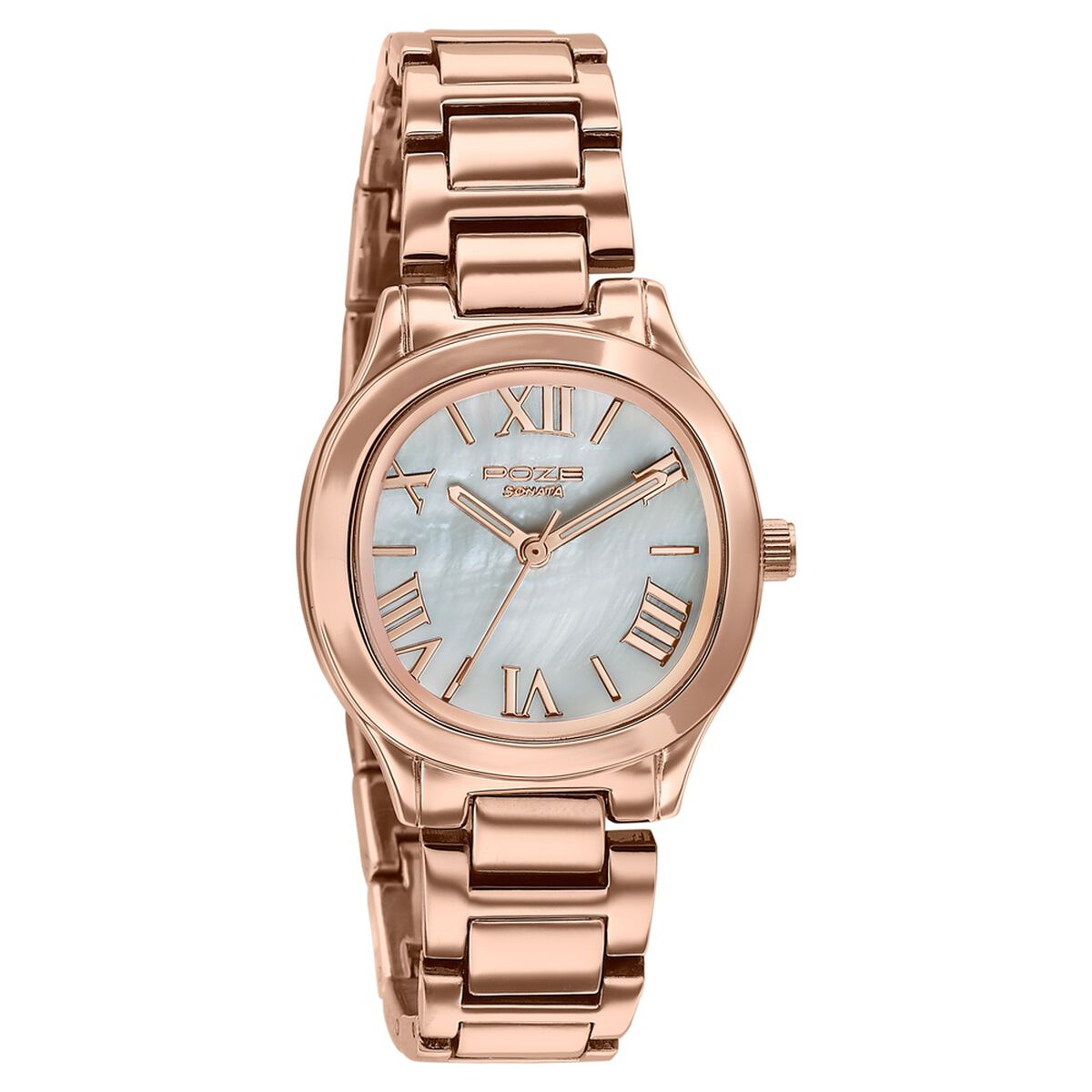 Poze By Sonata Quartz Analog White Mother of Pearl Dial Rose Gold Metal Strap Watch For Women 3