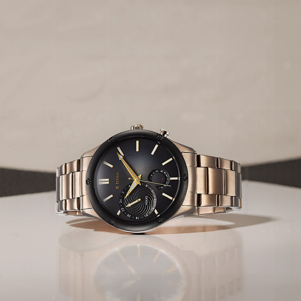 Titan Stellar Multifunction Brown Dial Brown Stainless Steel Strap Watch For Men 1