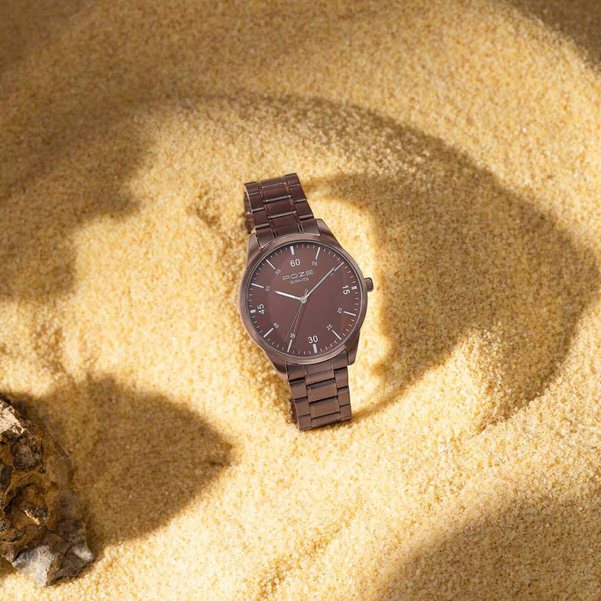 Sonata Poze Quartz Analog Brown Dial Stainless Steel Strap Watch For Men 1