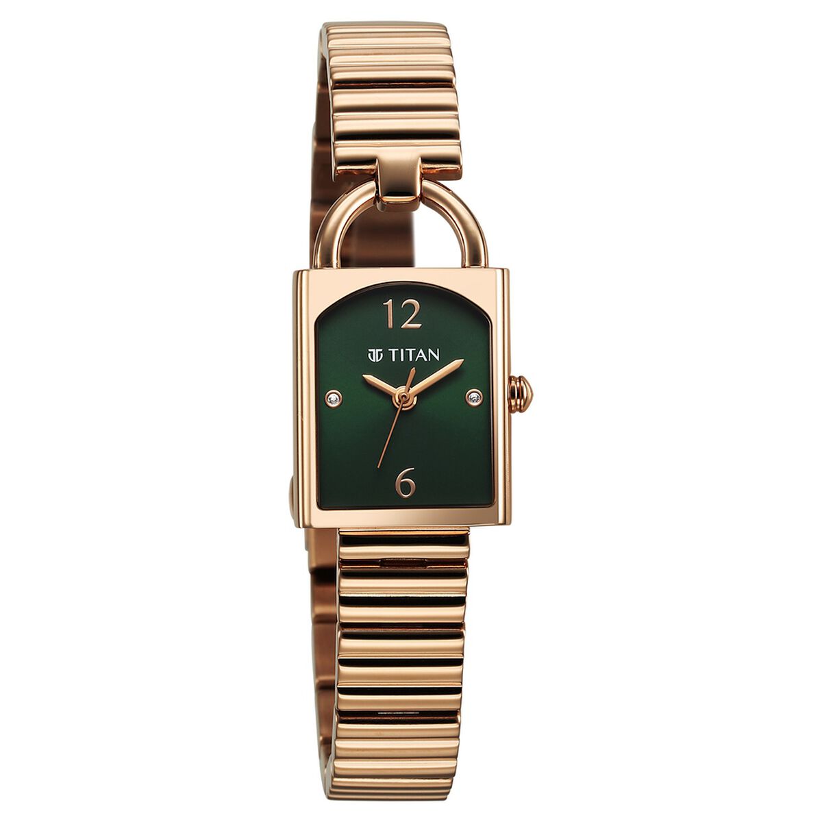 Titan Purple Metro Quartz Analog Green Dial Champagne Gold Stainless Steel Strap Watch For Women 2