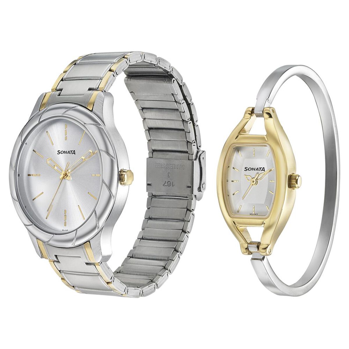 Sonata Quartz Analog Silver Dial Stainless Steel Strap Watch for Couple 2