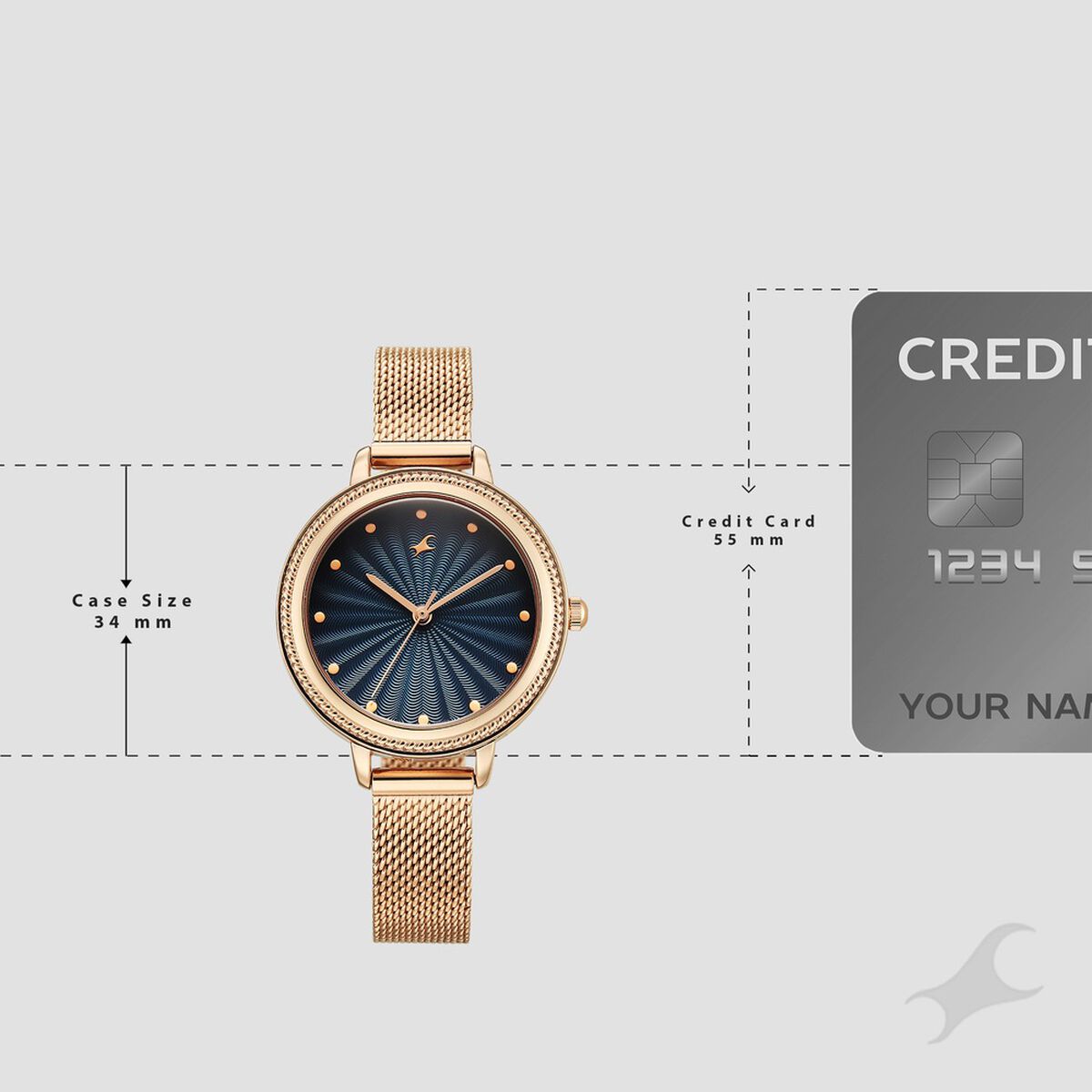 Fastrack Stunners Quartz Analog Blue Dial Rose Gold Stainless Steel Strap Watch For Girls 4