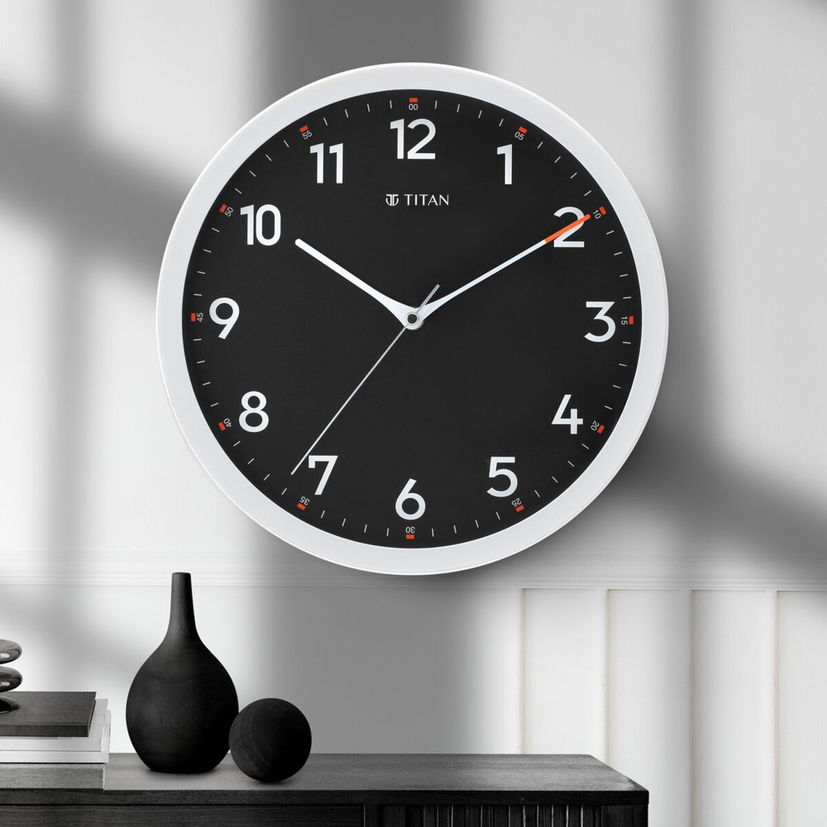 Titan Contemporary Black Wall Clock with Silent Sweep Technology - 30 cm x 30 cm (Medium) 1