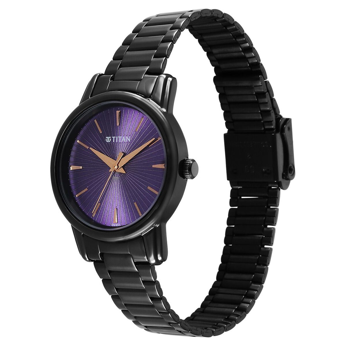 Titan Karishma Quartz Analog Purple Dial Black Stainless Steel Strap Watch For Women 4