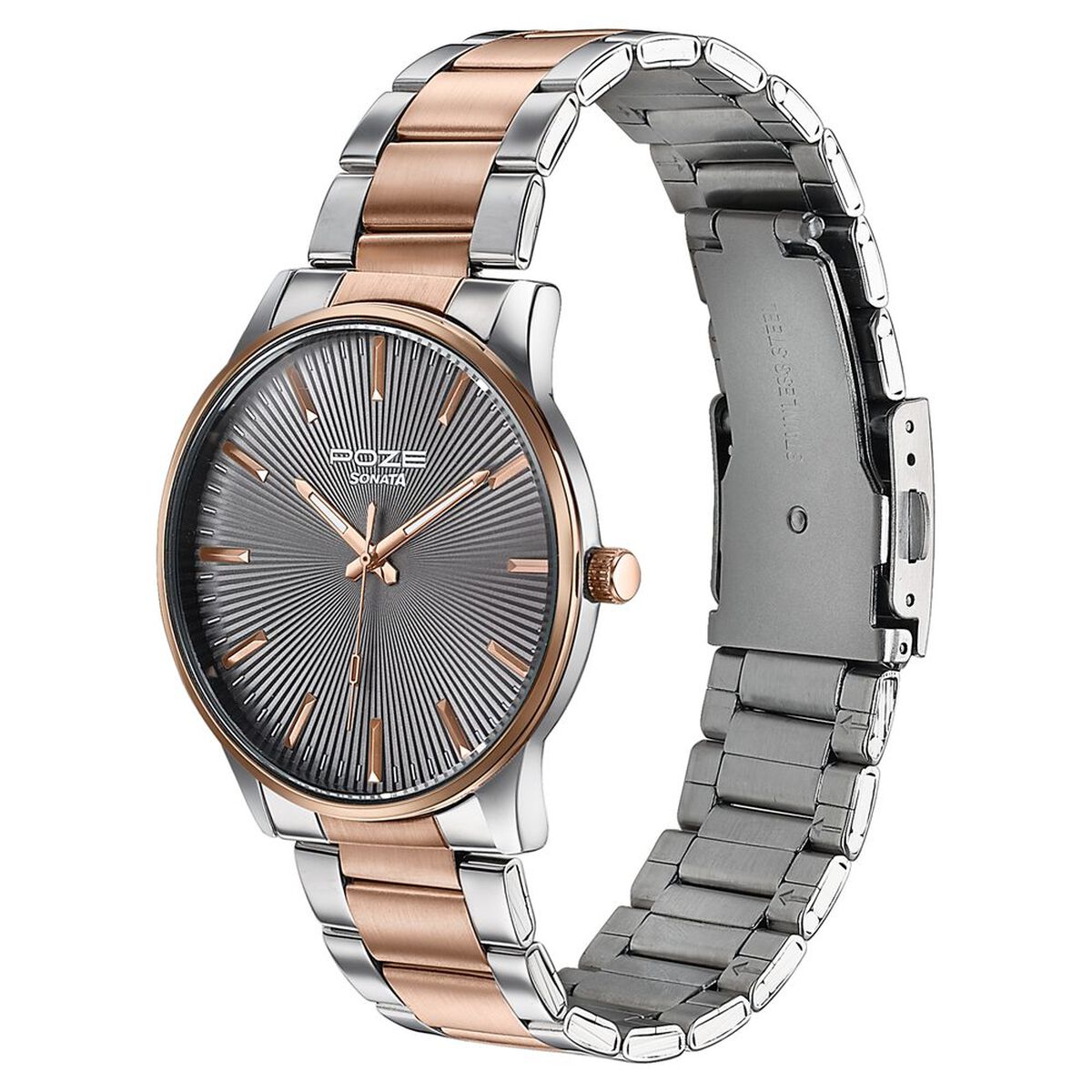 Poze By Sonata Quartz Analog Grey Dial Two Toned Stainless Steel Strap Watch For Men 5