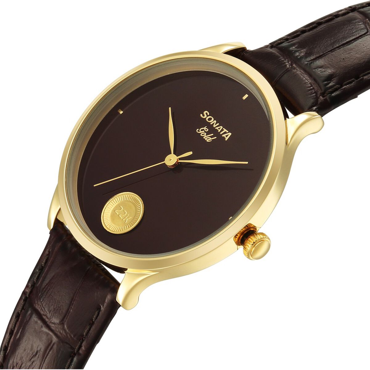 Sonata Gold Quartz Analog Regal Maroon With Gold Coin Dial Brown Leather Strap Watch For Men 5