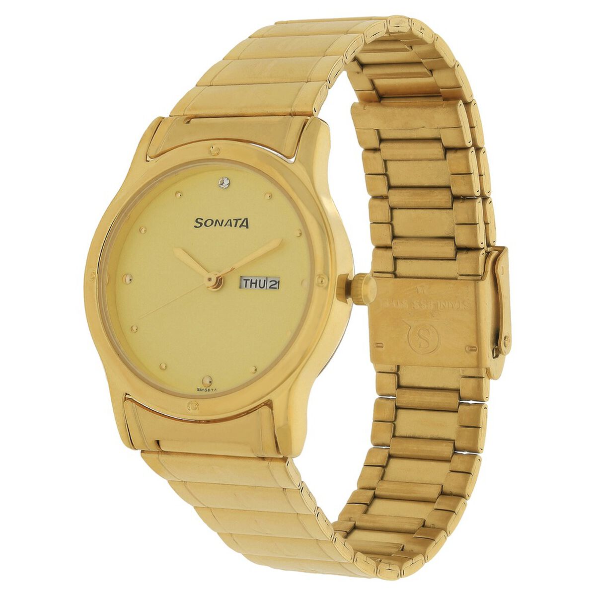 Sonata Quartz Analog Champagne Dial Stainless Steel Strap Watch for Men 2