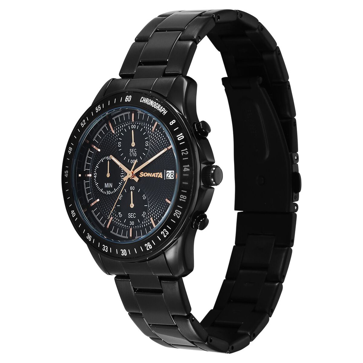 Sonata Chronos Quartz Analog with Date Black Dial Black Colour Stainless Steel Strap Watch For Men 2