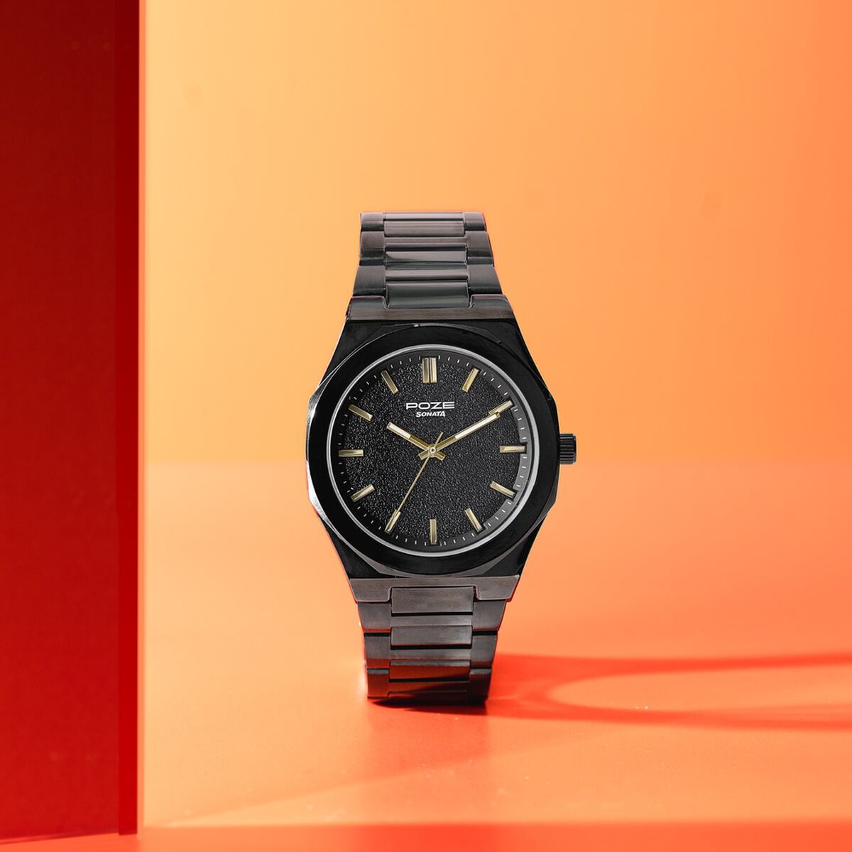 Sonata Poze Quartz Analog Black Dial Black Colour Stainless Steel Strap Watch For Men 1