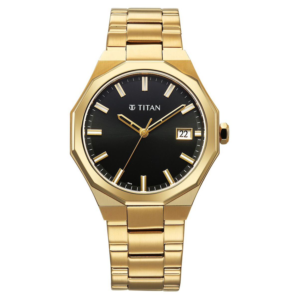 Titan Regalia Dodecagon Quartz Analog with Date Black Dial Golden Stainless Steel Strap Watch For Men 2