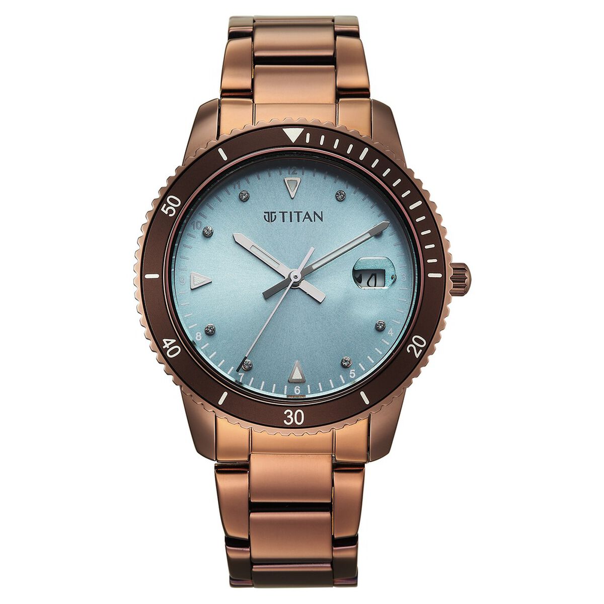 Titan Purple Sports Fashion Quartz Analog with Date Green Dial Rose Gold Stainless Steel Strap Watch For Women 1