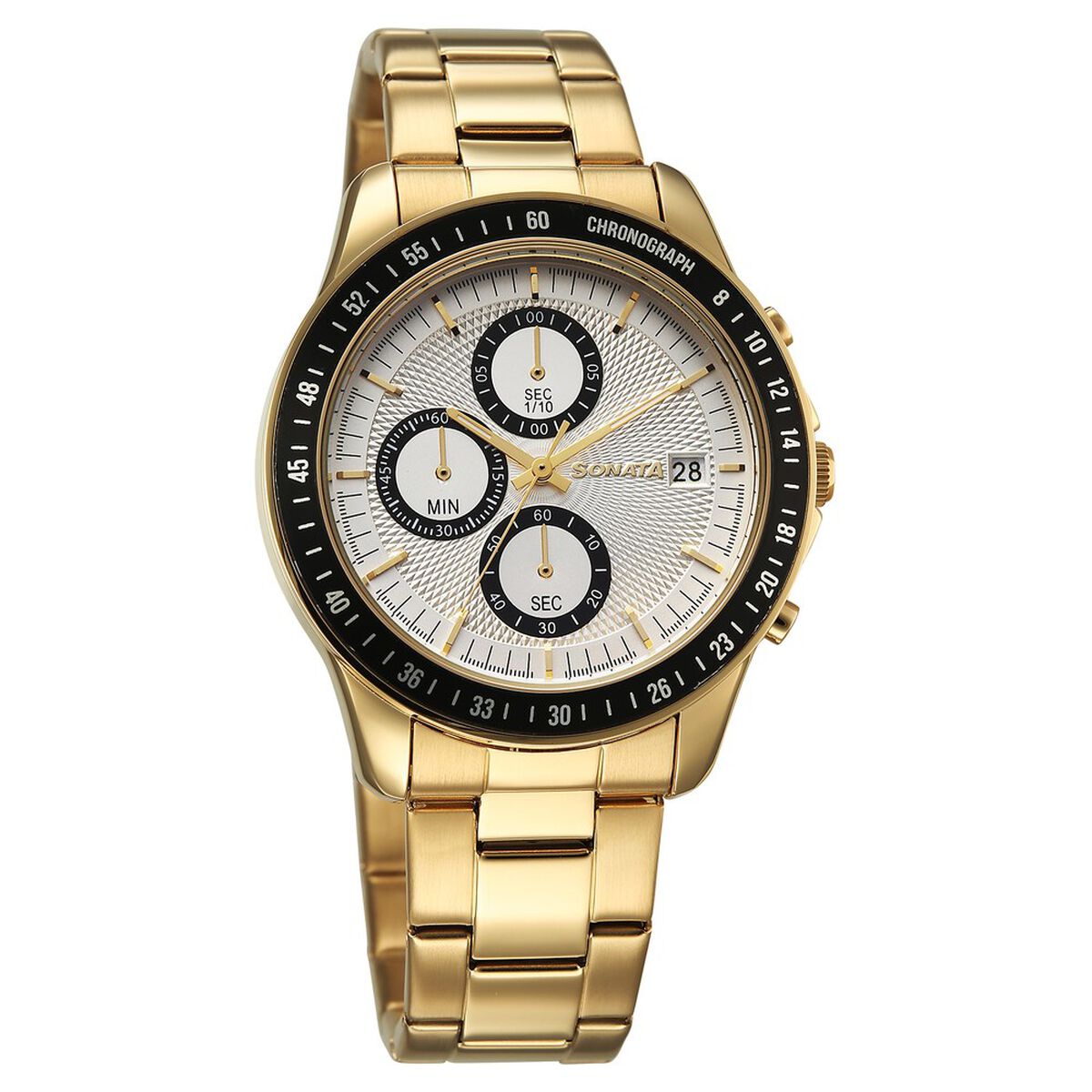 Sonata Chronos Quartz Analog with Date Silver Dial Golden Colour Stainless Steel Strap Watch For Men 2
