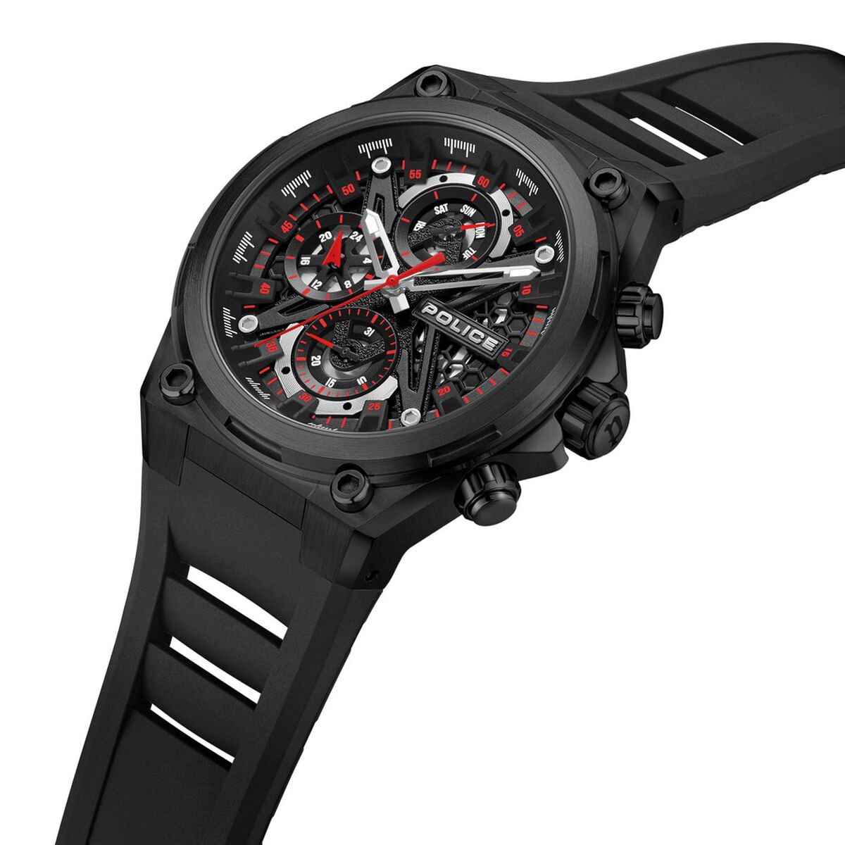 Police Multifunction Black Dial Silicone Strap Watch For Men 3