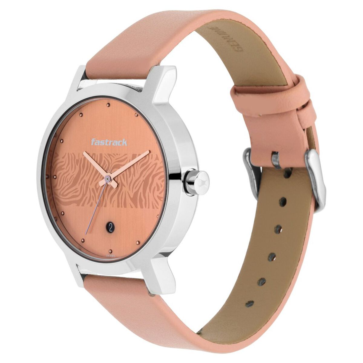 Fastrack Animal Print Quartz Analog with Date Rose Gold Dial Leather Strap Watch for Girls 4