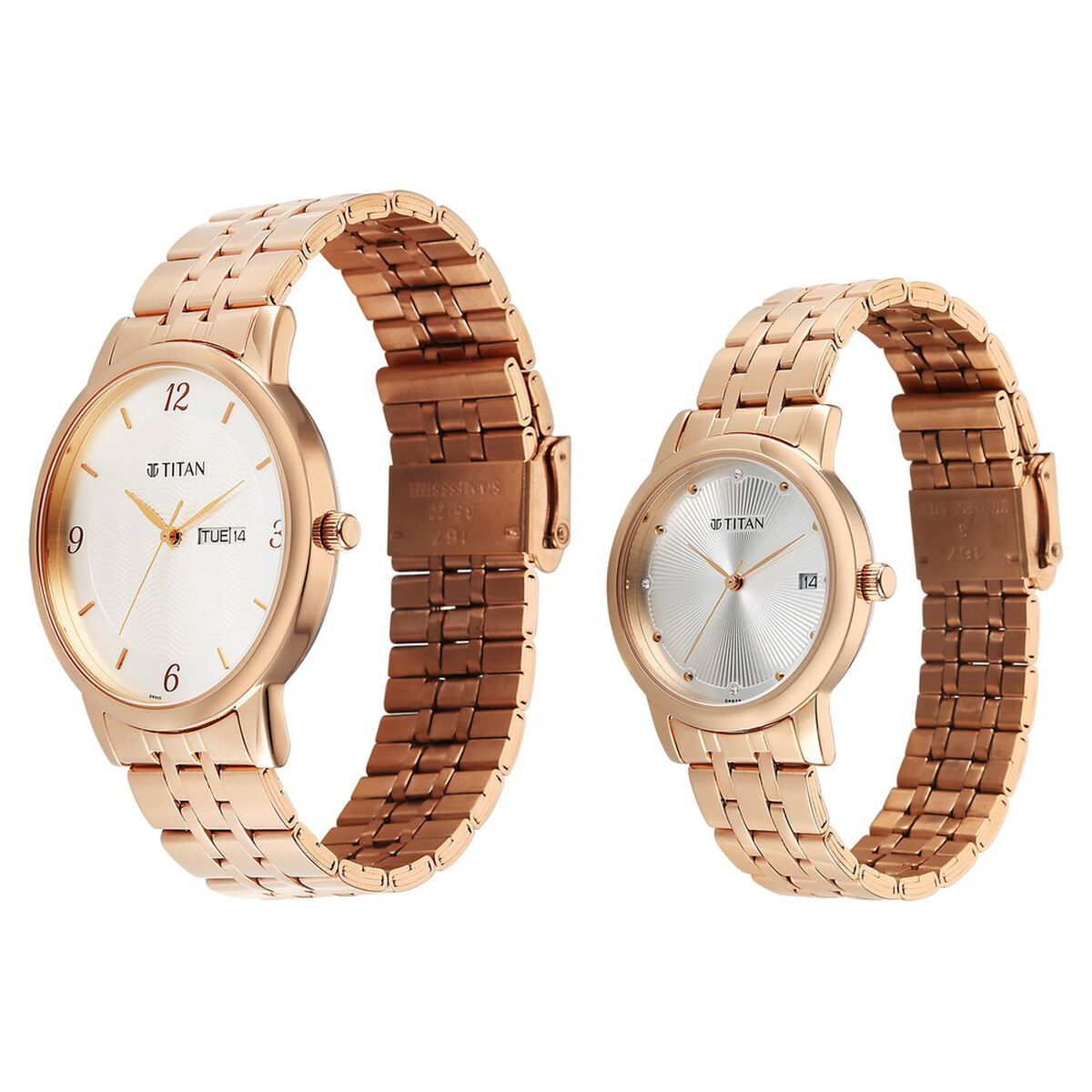 Titan Bandhan Eternal Pair Analog with Date and Silver Dial Rose Gold Stainless Steel Strap Watch for Couples 3