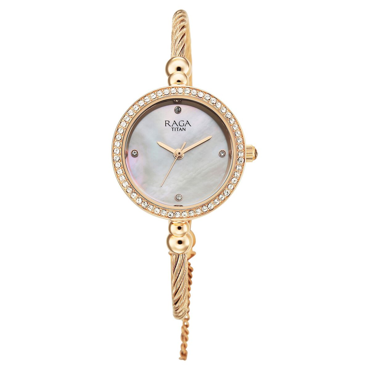 Titan Raga Spotlight Quartz Analog White Dial Rose Gold Metal Strap Watch For Women 1