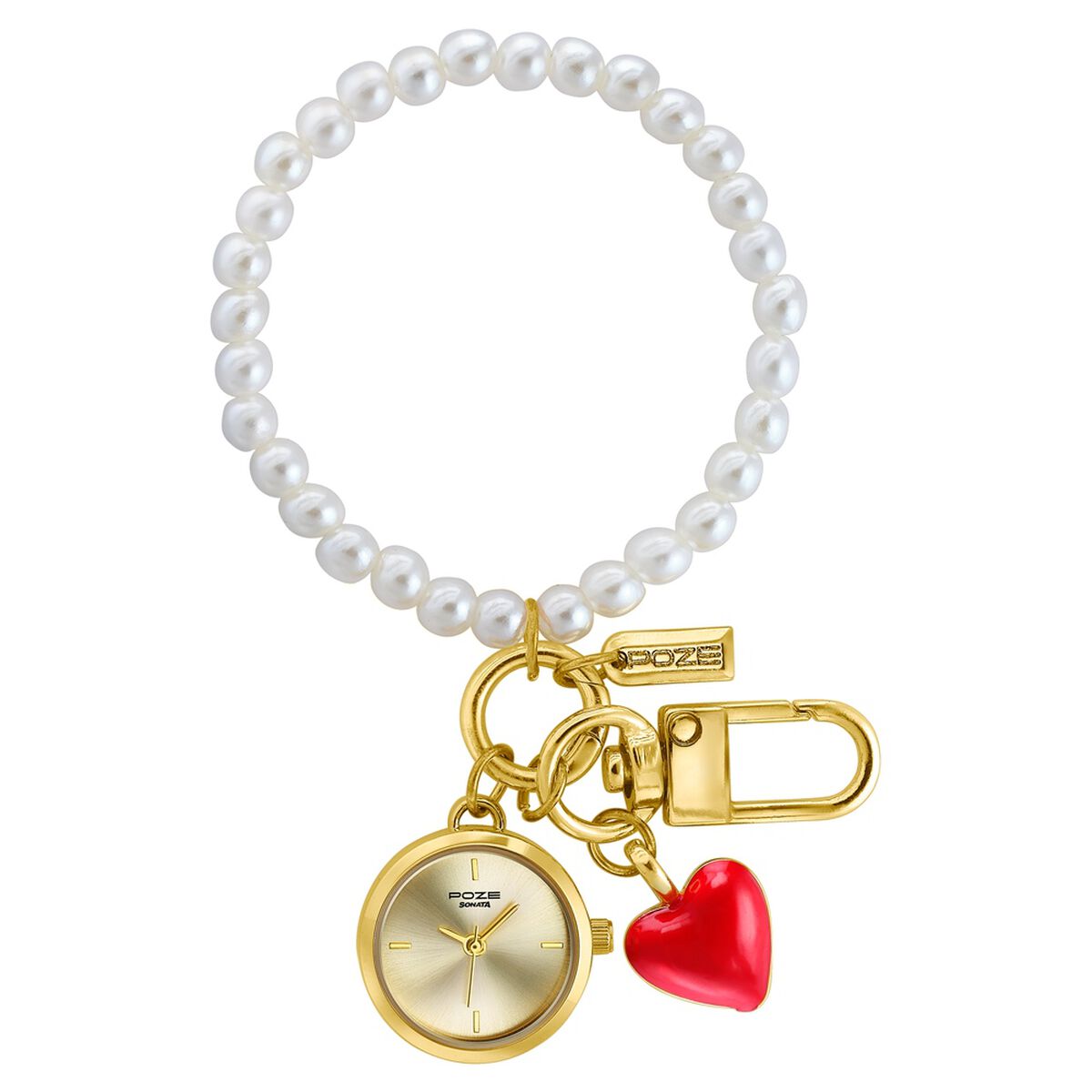Poze By Sonata Quartz Analog Golden Dial Bag Charm Watch For Women 2
