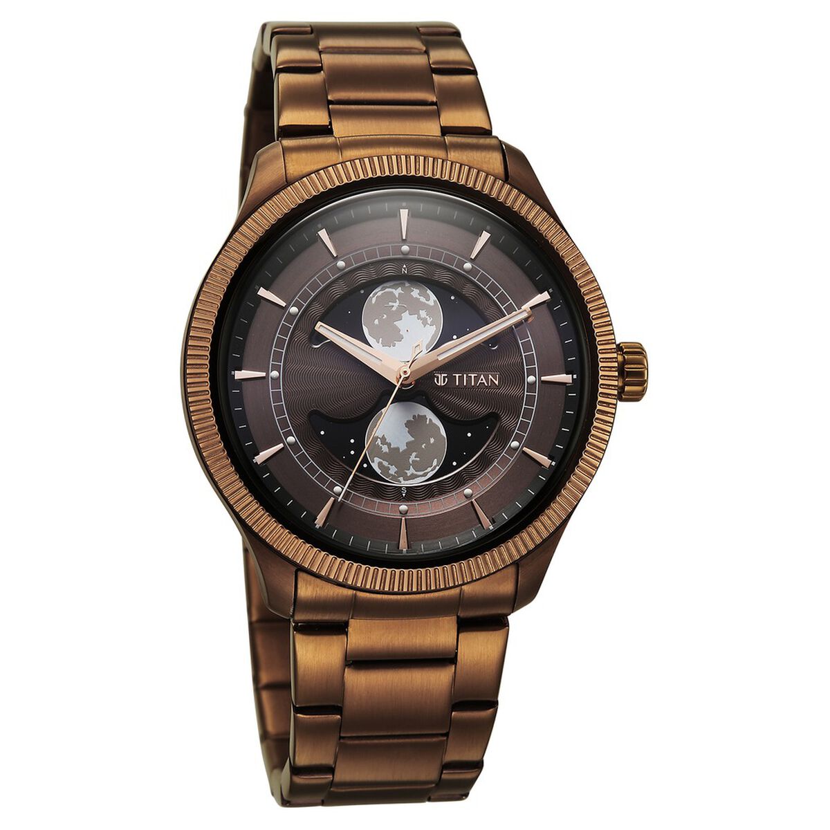 Titan Stellar Analog with Dual Moon Phase and Brown Dial IP Bronze Stainless Steel Strap Watch for Men 3