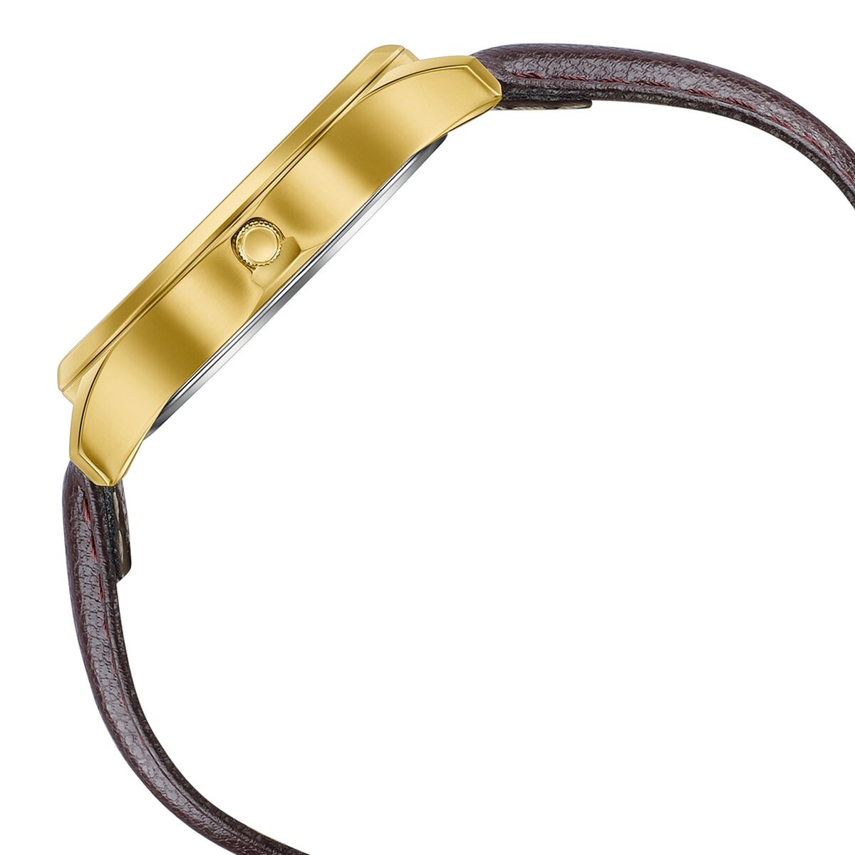 Sonata Traditional Essentials Silver Dial, Gold tone case Burgundy Genuine Leather Strap Watch 5