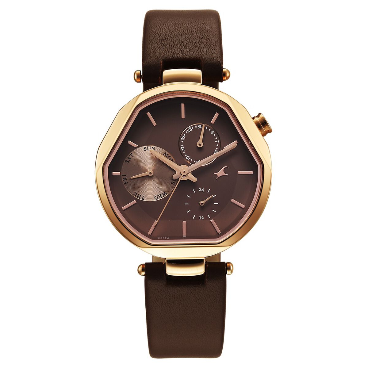 Fastrack Tick Tock Quartz Multifunction Brown Dial Leather Strap Watch For Girls 1