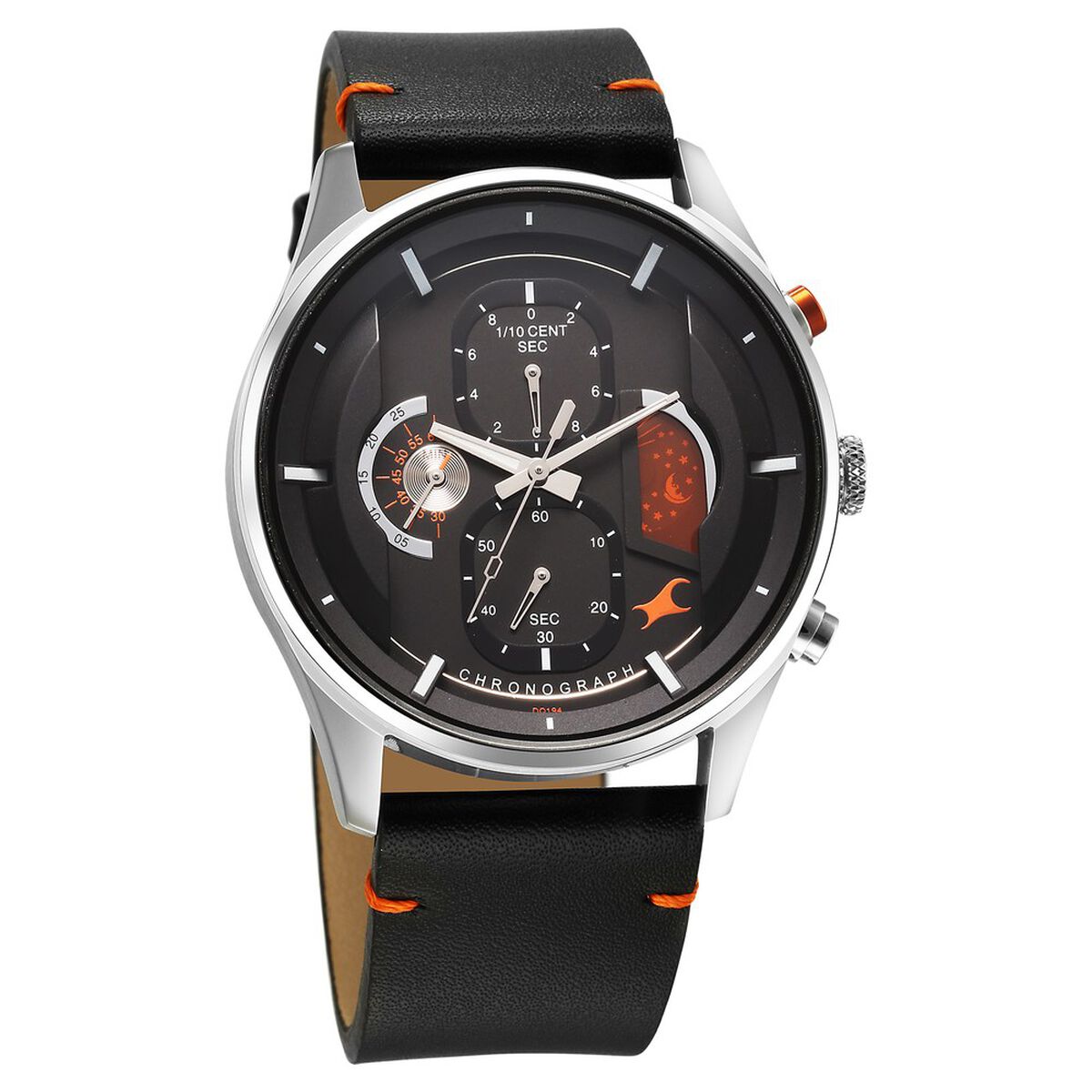 Fastrack Opulence Sun Moon Chronograph Black Dial Black Leather Strap Analog Quartz Watch For Guys 3