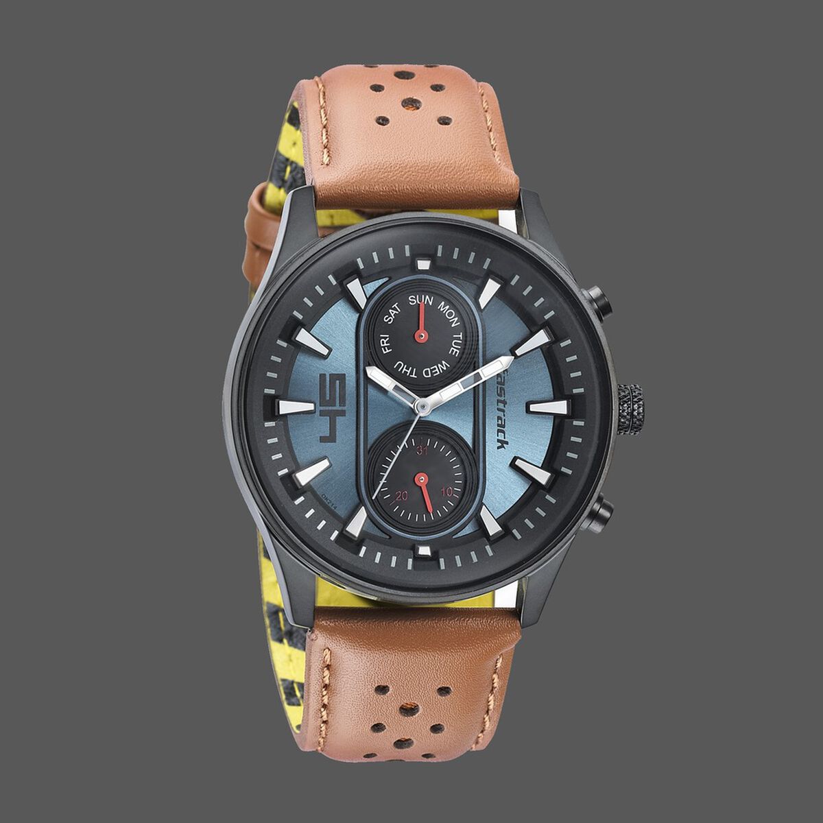 Fastrack Fastfit Quartz Analog with Day and Date Blue Dial Leather Strap Watch for Guys 1