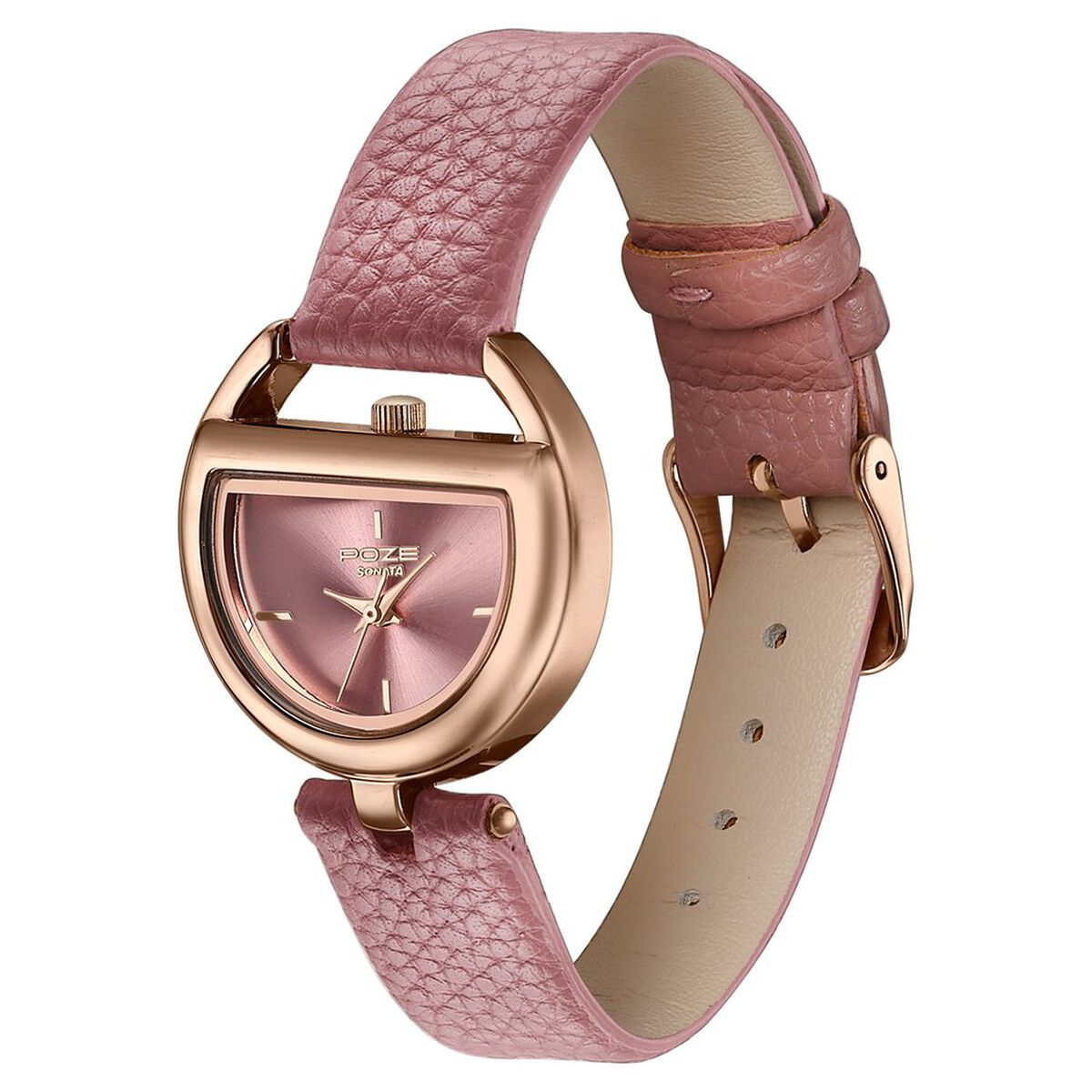 Poze By Sonata Quartz Analog Pink Dial Pink PU Leather Strap Watch For Women 5