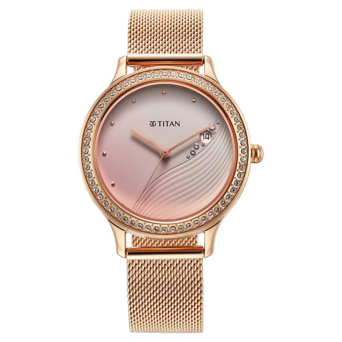 Titan Purple Glam It Up Pink Dial Analog with Date Stainless Steel Strap Watch for Women 1