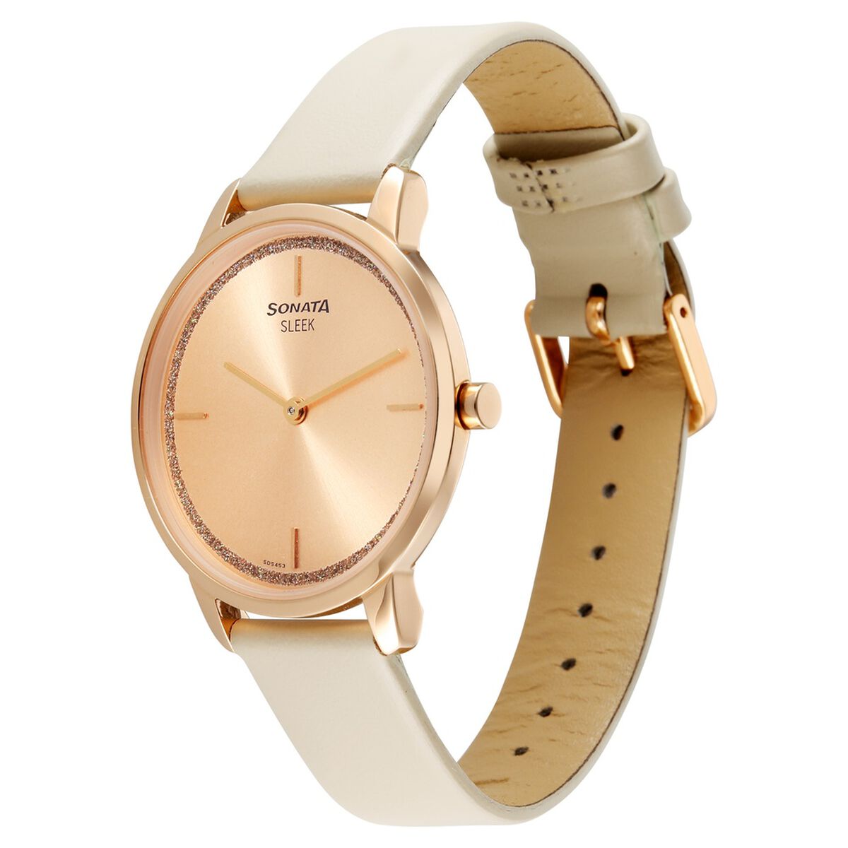 Sonata Sleek Women Rose Gold Dial Beige Leather Strap Watch 2
