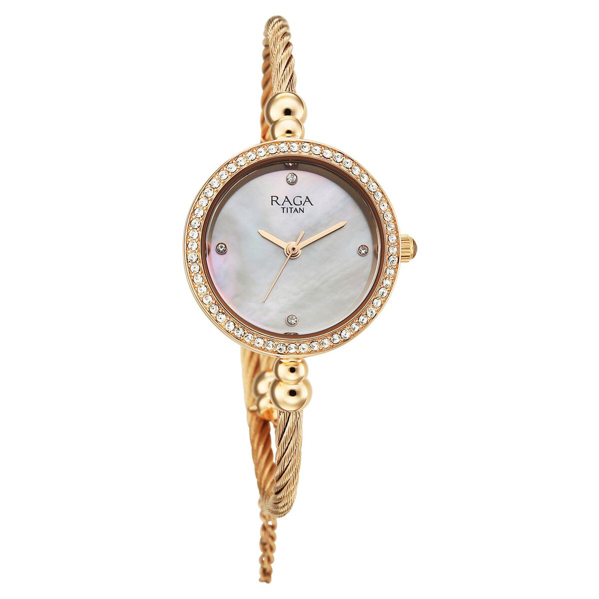 Titan Raga Spotlight Quartz Analog White Dial Rose Gold Metal Strap Watch For Women 2