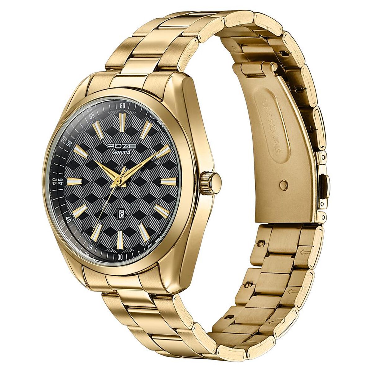 Sonata Poze Quartz Analog Two Toned Dial Golden Colour Stainless Steel Strap Watch For Men 5