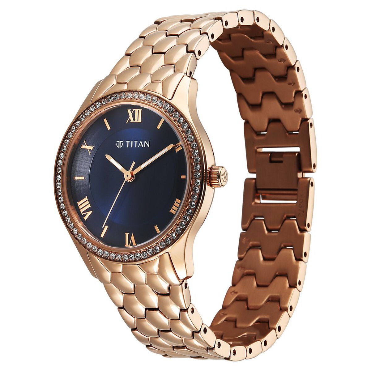 Titan Purple Glamour Quartz Analog Blue Dial Rose Gold Stainless Steel Strap Watch For Women 3