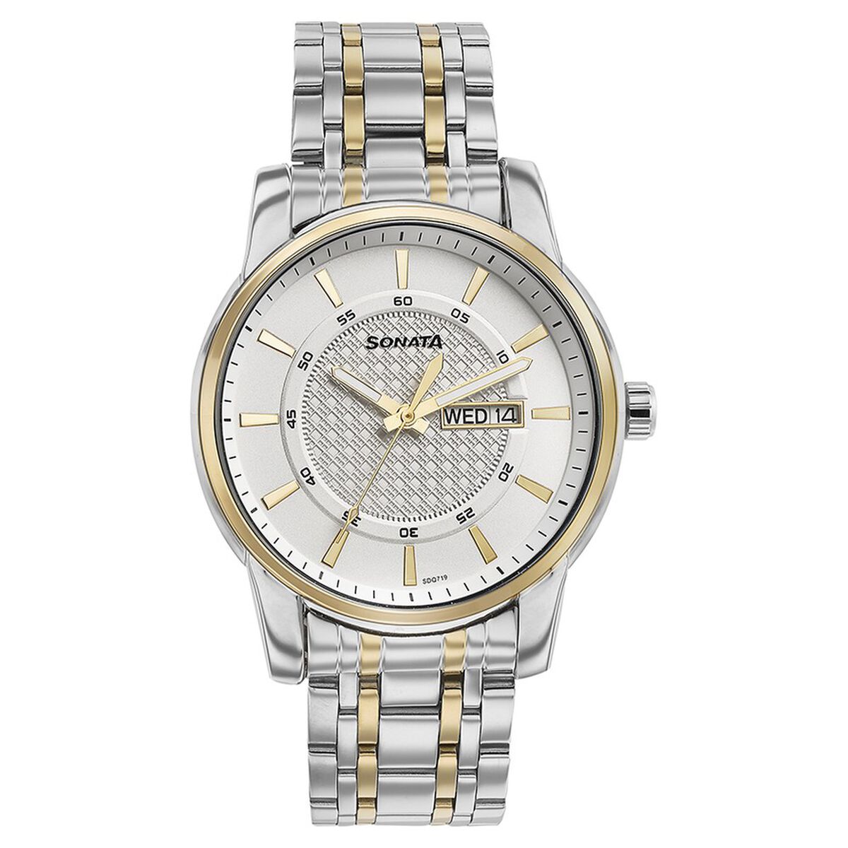 Sonata Quartz Analog with Day and Date White Dial Two Toned Stainless Steel Strap Watch For Men 2