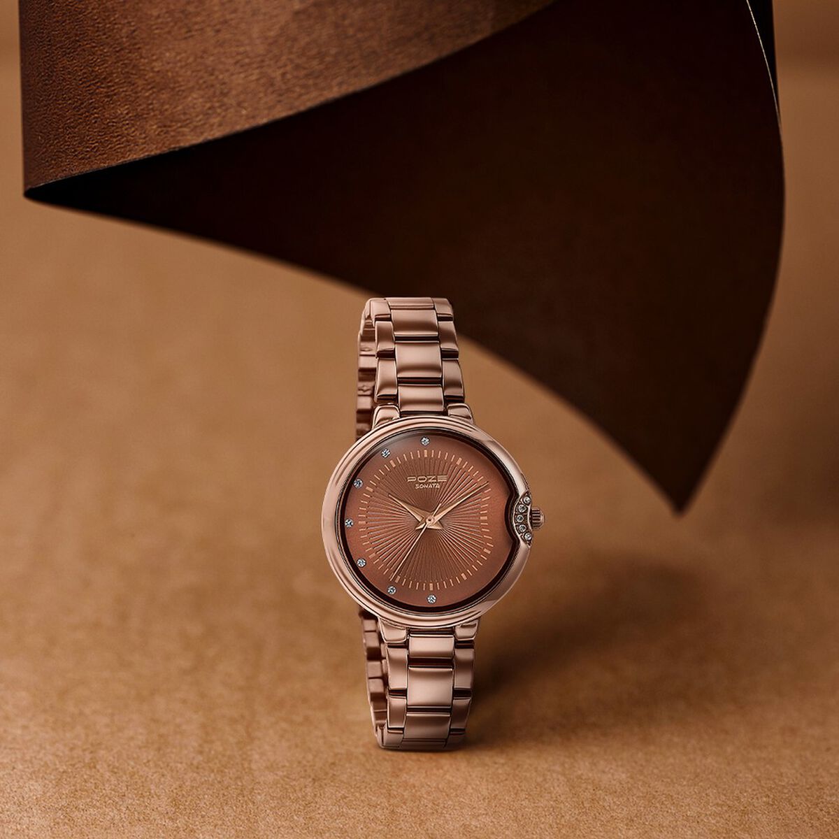 Poze By Sonata Quartz Analog Brown Dial Brown Metal Strap Watch For Women 1