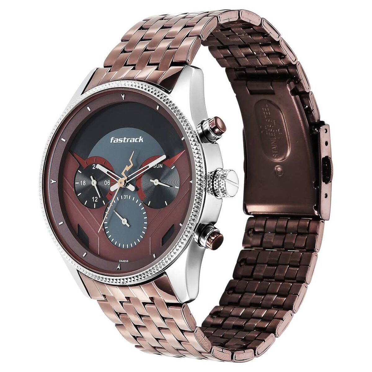 Fastrack Thor Quartz Multifunction Red Dial Metal Strap Watch for Guys 5