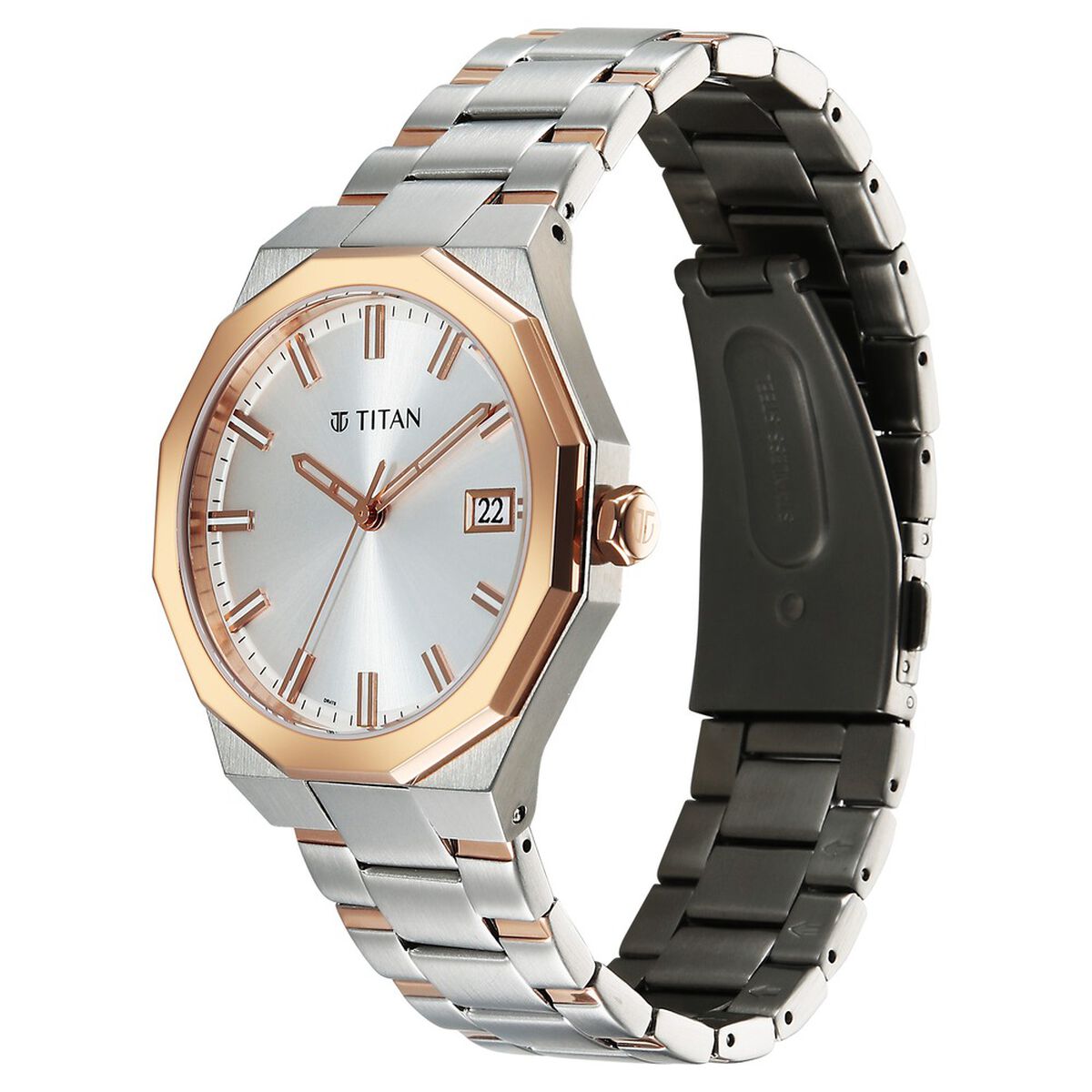 Titan Regalia Dodecagon Quartz Analog with Date Silver Dial Two Toned Stainless Steel Strap Watch For Men 5