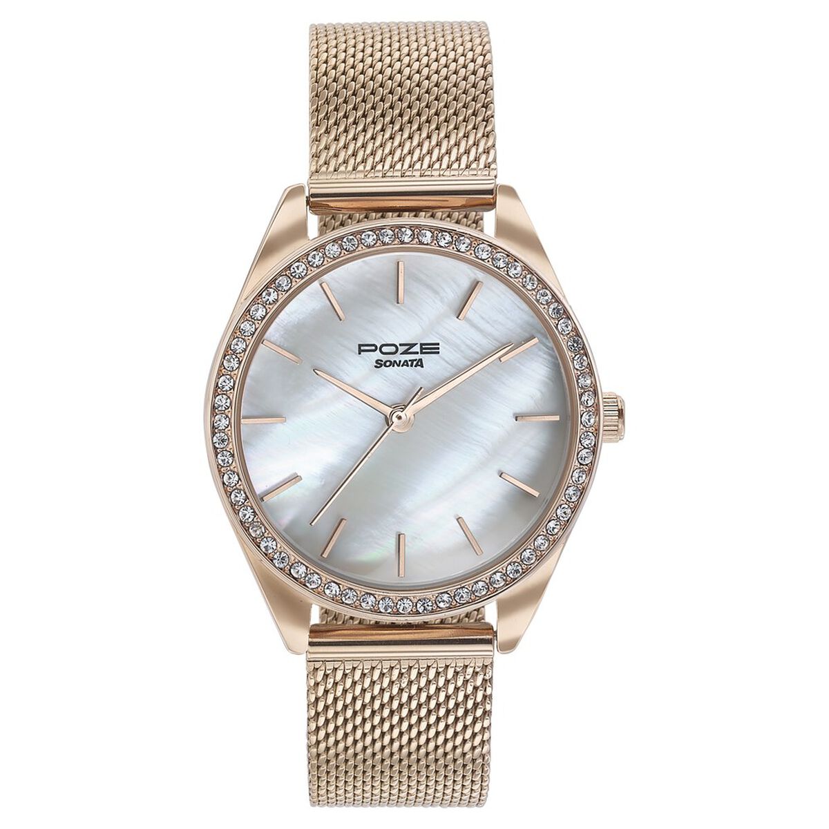 Sonata Poze Quartz Analog Mother of Pearl Dial Rose Gold Color Stainless Steel Strap Watch For Women 2