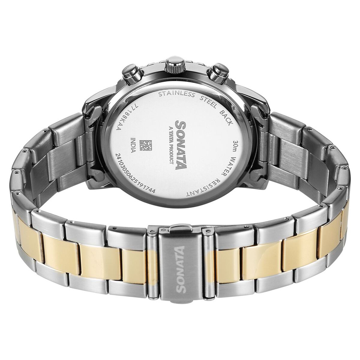 Sonata Chronos Quartz Analog with Date Blue Dial Two Toned Colour Stainless Steel Strap Watch For Men 5