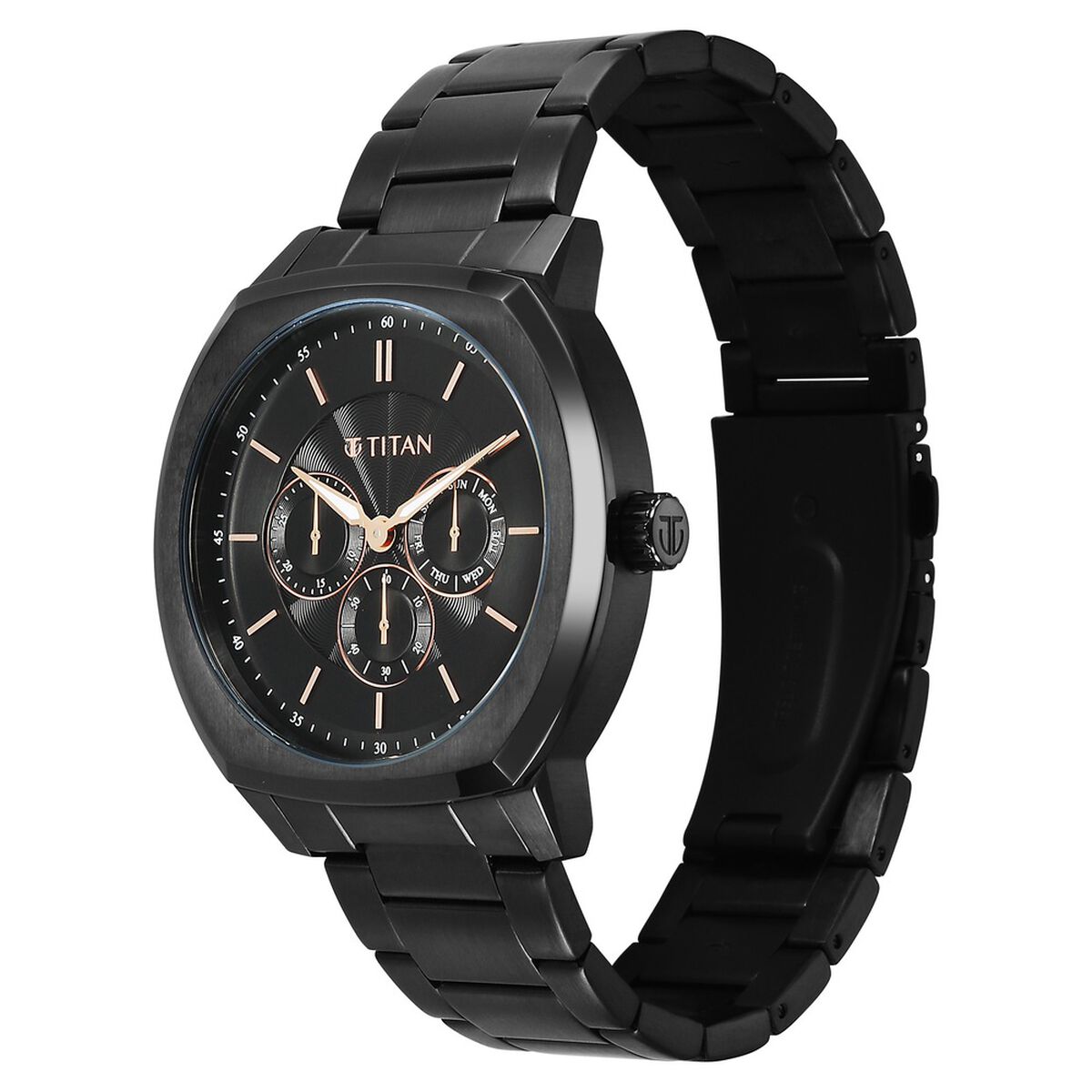 Titan Regalia Arc Analog with Day Date Second Subdial and Black Dial Black Stainless Steel Strap Watch for Men 5