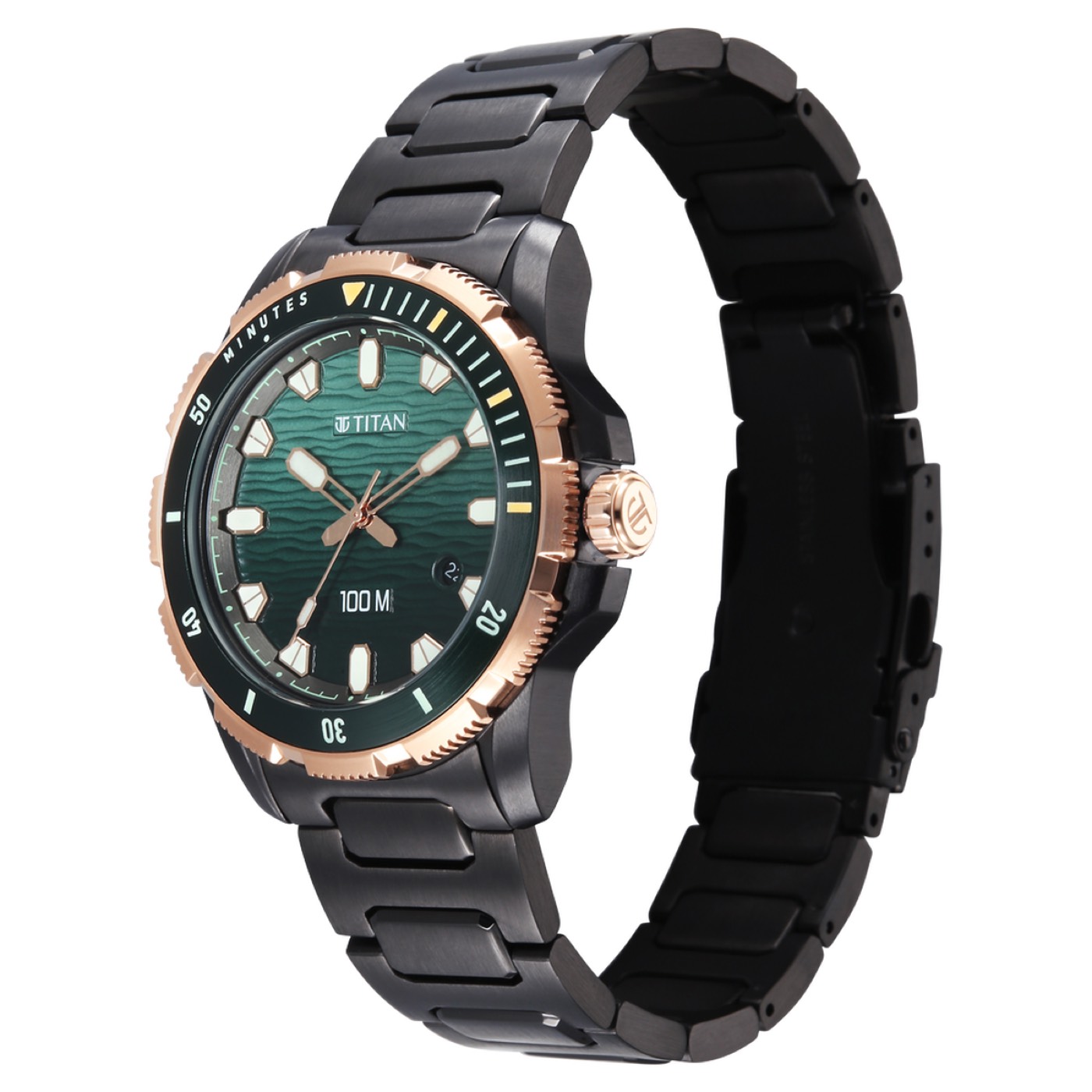 Titan Zero Hour Diver's 100m Analog with Blue Dial Black Stainless Steel Strap Watch for Men 3