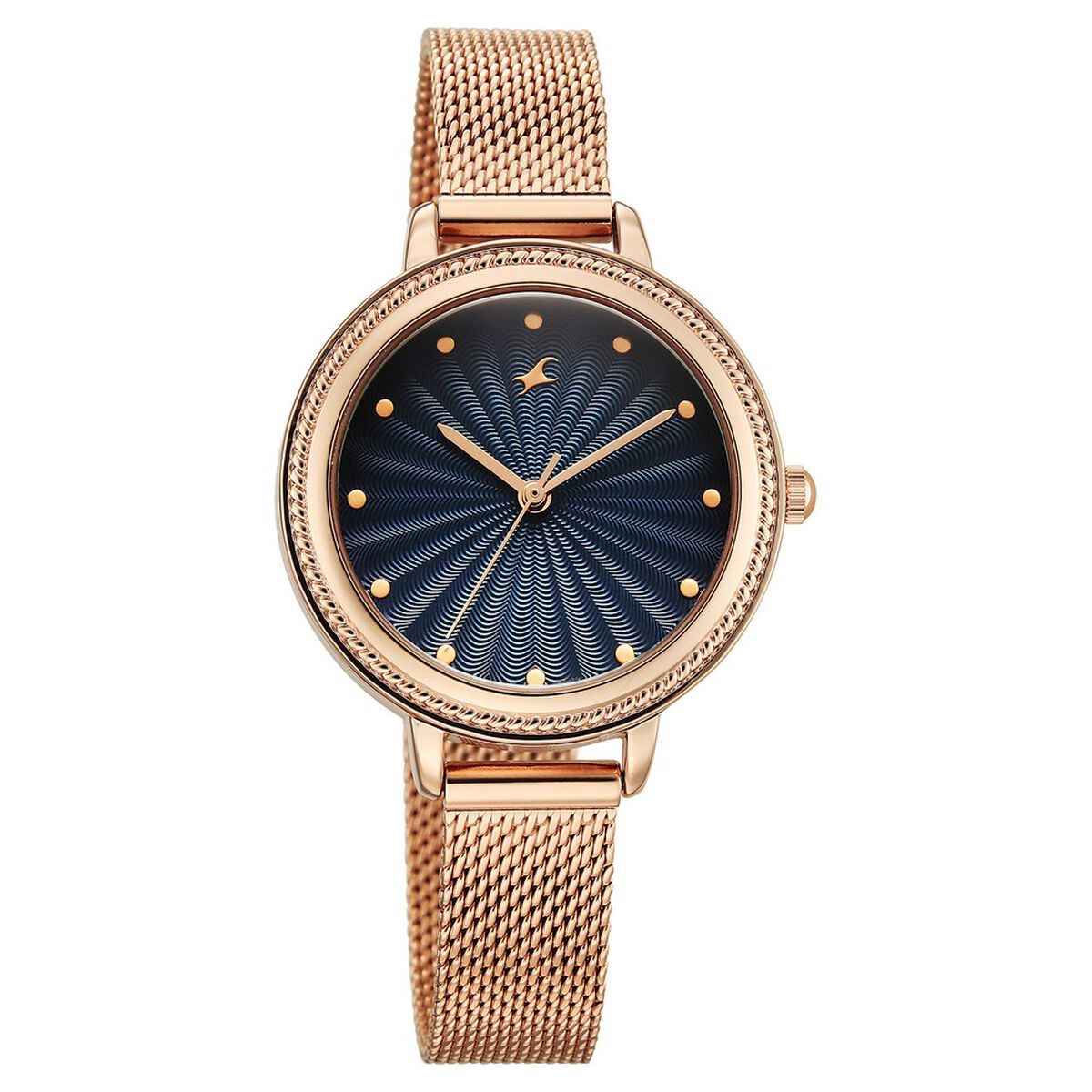 Fastrack Stunners Quartz Analog Blue Dial Rose Gold Stainless Steel Strap Watch For Girls 2