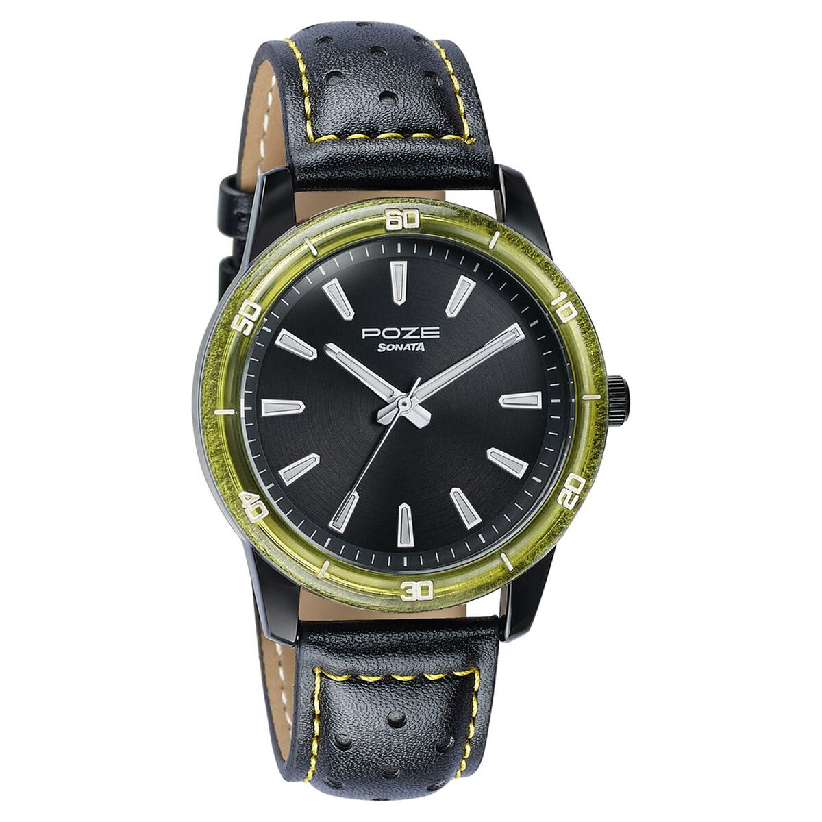 Poze By Sonata Quartz Analog Black Dial Two Toned Leather Strap Watch For Men 3