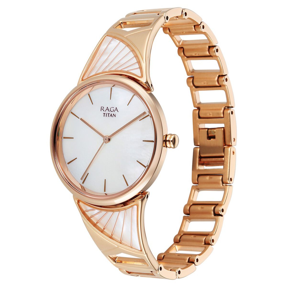 Titan Raga Power Pearls Quartz Analog Mother of Pearl Dial Rose Gold Metal Strap Watch For Women 3