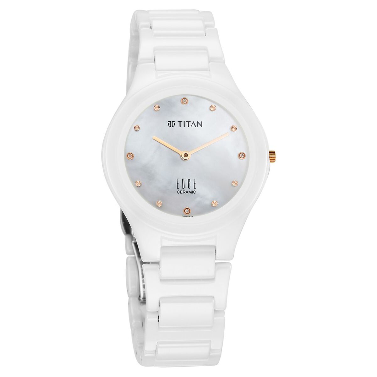 Titan Edge Ceramic Quartz in Arctic White with Diamonds and Rich Mother Of Pearl Dial Watch for Women 2