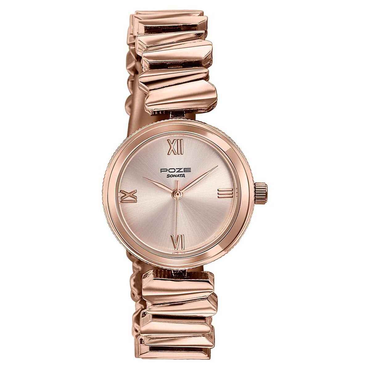 Poze By Sonata Quartz Analog Pink Dial Rose Gold Metal Strap Watch For Women 3