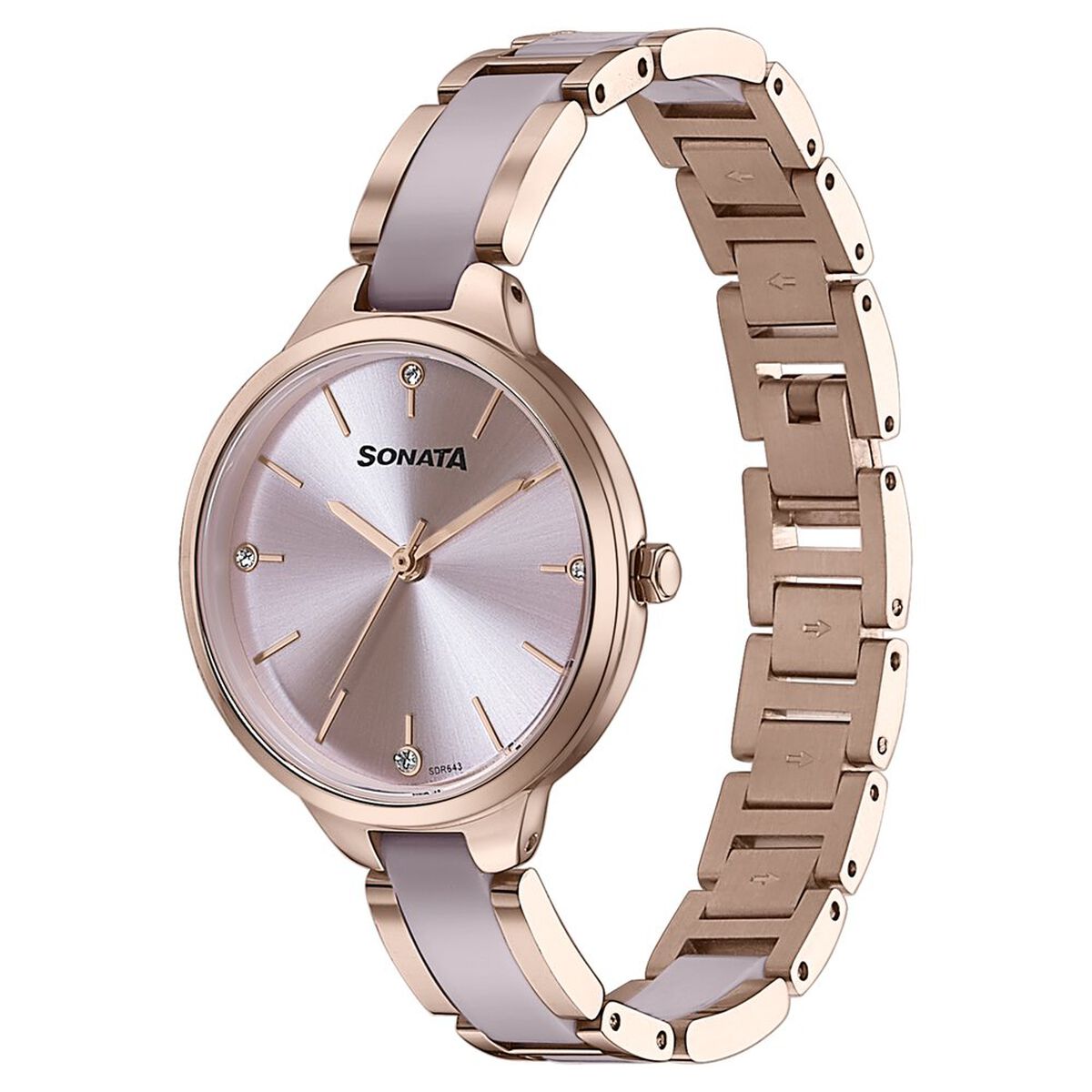 Sonata Wedding Edit Quartz Analog Pink Dial Stainless Steel With Acetate Strap Watch For Women 4