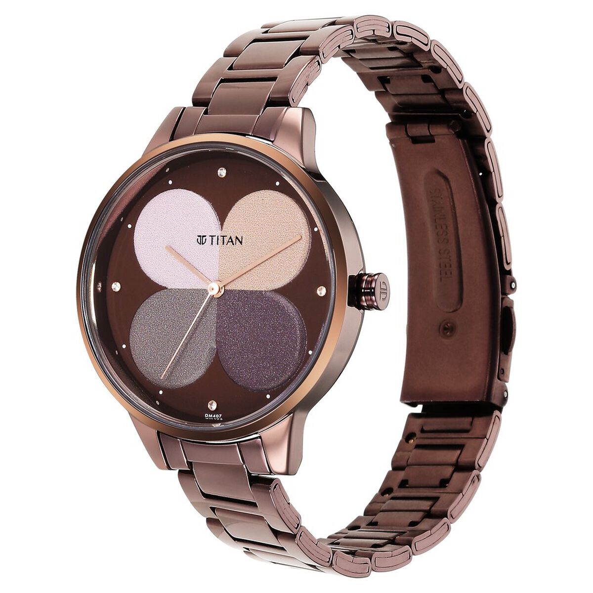 Titan Purple Glam It Up Quartz Analog Brown Dial Brown Stainless Steel Strap Watch For Women 3