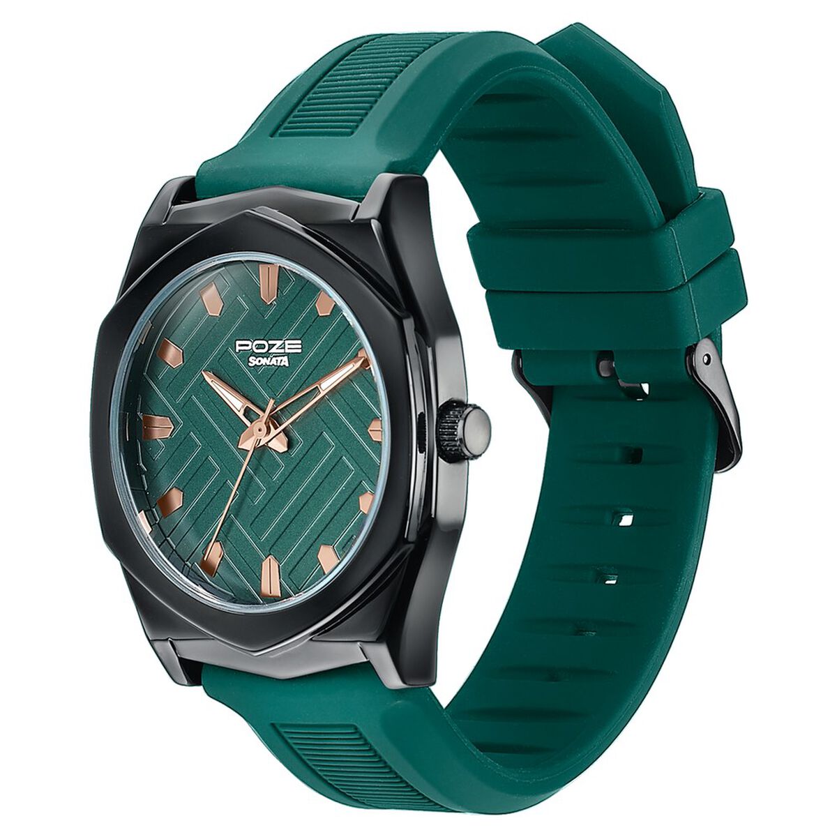 Poze By Sonata Quartz Analog Green Dial Green Silicone Strap Watch For Men 5